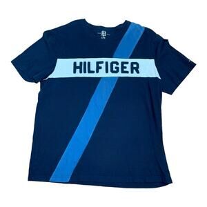 Tommy Hilfiger mens XL Blue short sleeve shirt y2k gorp color block polo